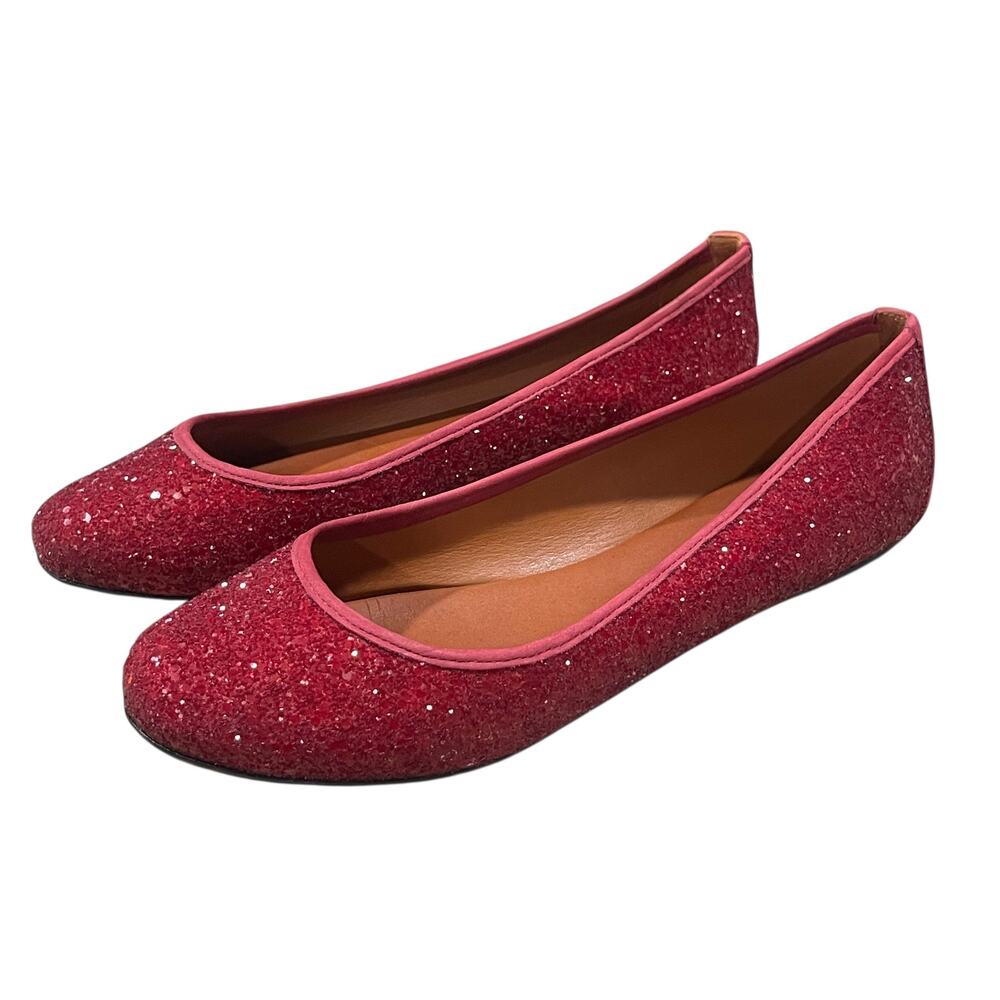 Schutz Ballet Flats Womens Leather Red Glitter Holiday Party Size 10B